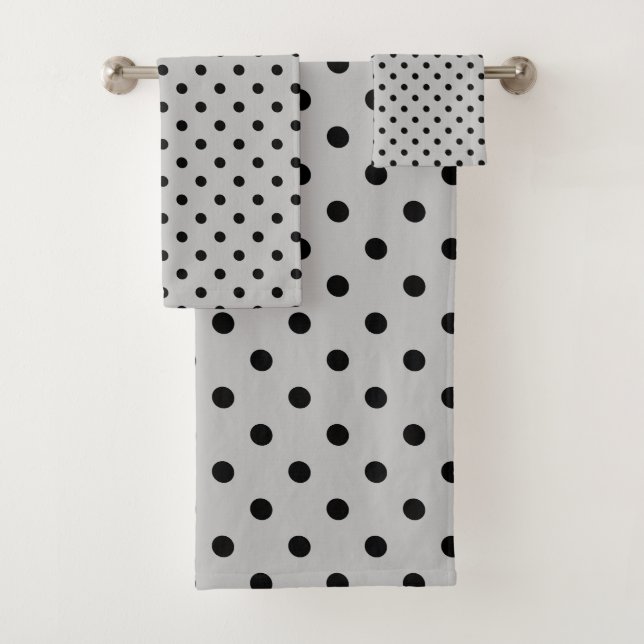 Grey Black Polka Dot Bath Towel Set (Insitu)