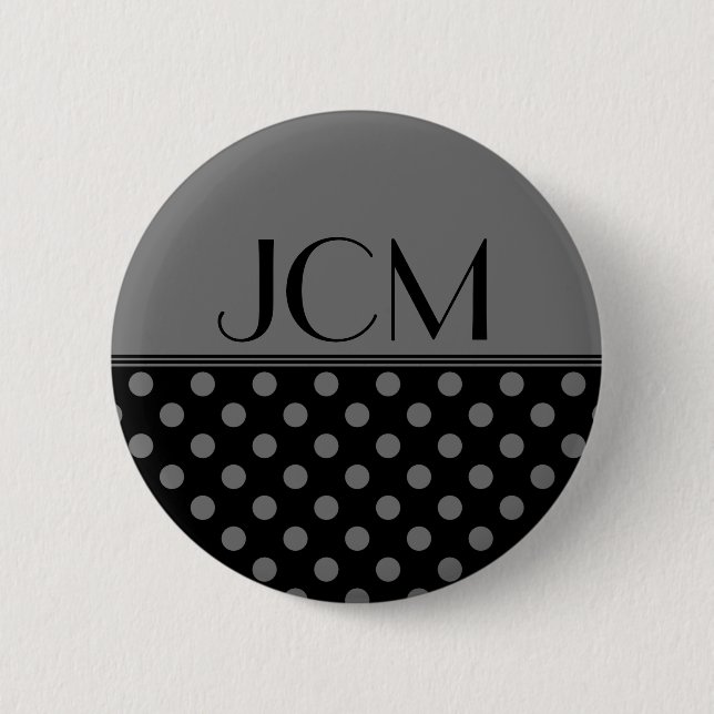 Grey/Black Polka Dot Monogram 2 Inch Round Button (Front)