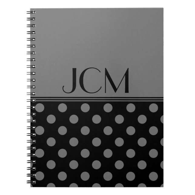 Grey/Black Polka Dot Monogram Notebook (Front)