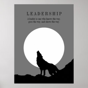 Grey Black Pop Art Leadership Wolf Howling Poster