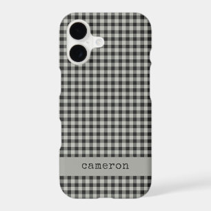 Grey Black Preppy Gingham Plaid Personalized Name