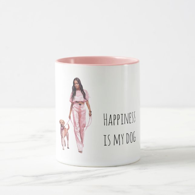 Grey Black Puppy Black Lady Walking Dog   Mug (Center)