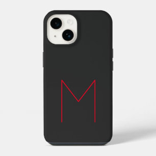 Grey Black Red Bold Monogram Modern Your Name iPhone 14 Case