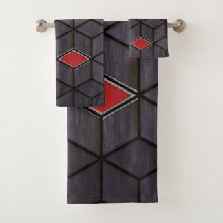 Grey Black Red Cubes Silver Bath Towel Set