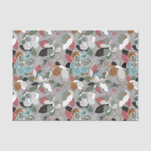 Grey Black Red Floral Winter Magnolia Tissue Paper