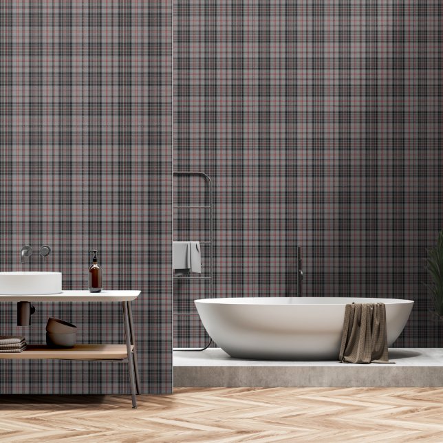 Grey Black Red Large Tartan Plaid Wallpaper (Bathroom)