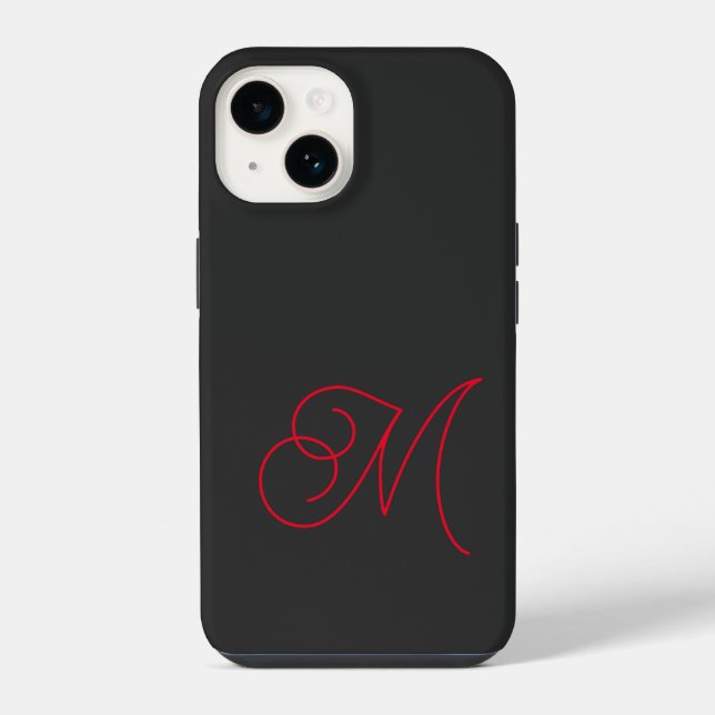 Grey Black Red Monogrammed Classical Script iPhone Case (Back)
