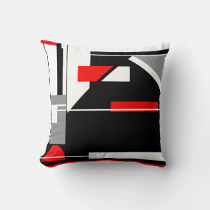 Grey Black Red White Nautical Look Abstract Art Throw Pillow