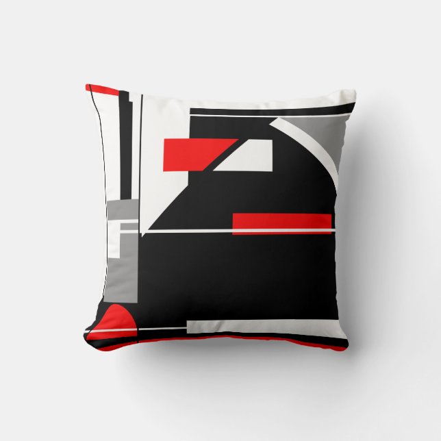 Grey Black Red White Nautical Look Abstract Art Throw Pillow (Front)