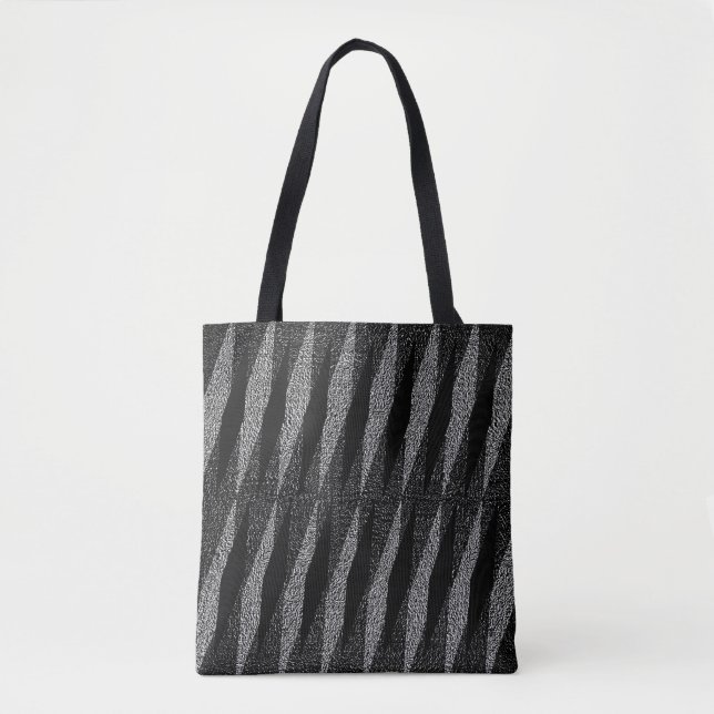 Grey-Black Replica-Grain Print Tote Bag (Front)