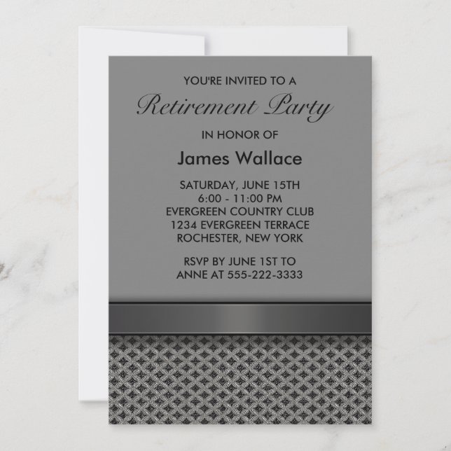 Grey Black Retirement Party Invitation (Front)