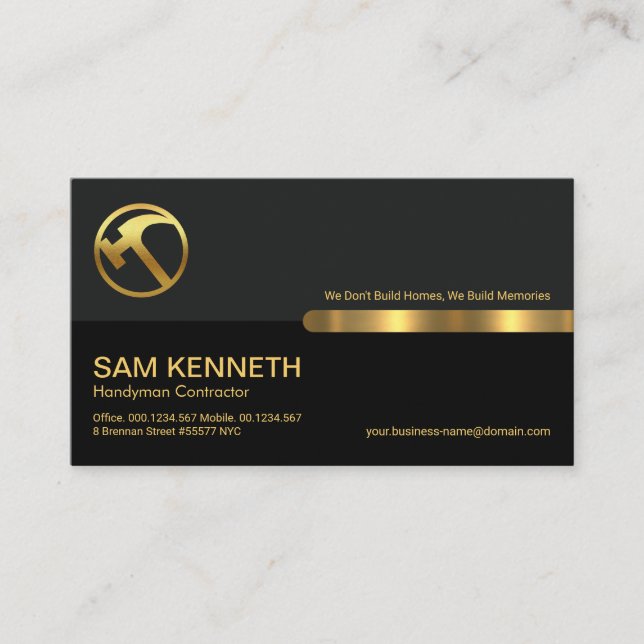 Grey Black Retro Columns Builder Handyman Business Card (Front)