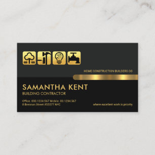Grey Black Retro Columns Gold Handyman Tools Business Card