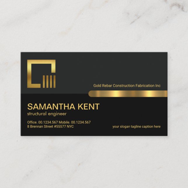 Grey Black Retro Columns Gold Stripe Engineering Business Card (Front)