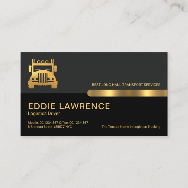 Grey Black Retro Columns Logistics Trucker Business Card (Front)