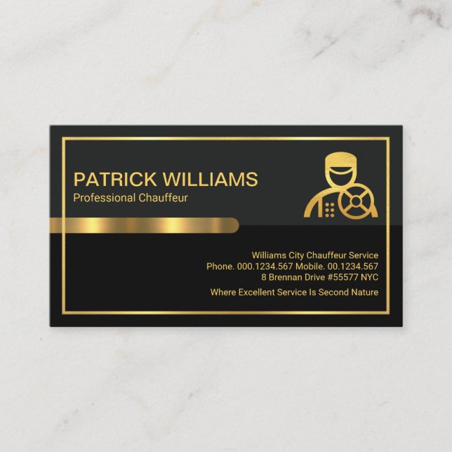 Grey Black Retro Columns Professional Driver Business Card (Front)