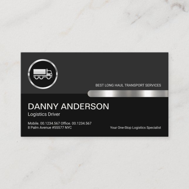 Grey Black Retro Columns Silver Truck Driver Business Card (Front)