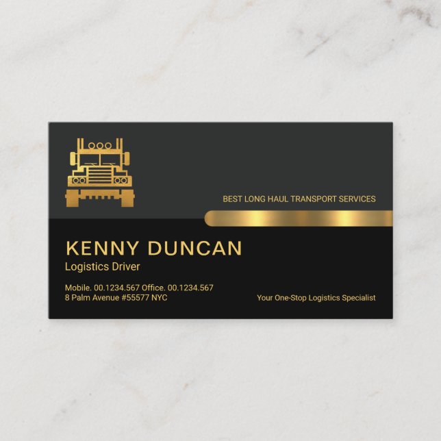 Grey Black Retro Columns Transport Driver Business Card (Front)