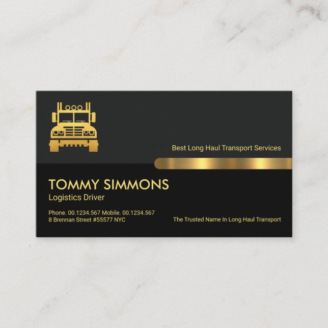Grey Black Retro Columns Transport Truck Business Card (Front)