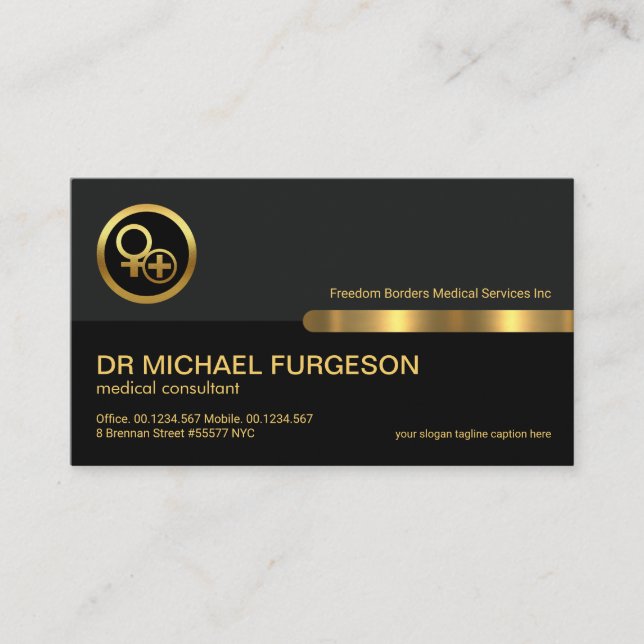 Grey Black Retro Layer Gold Line PR Communications Business Card (Front)