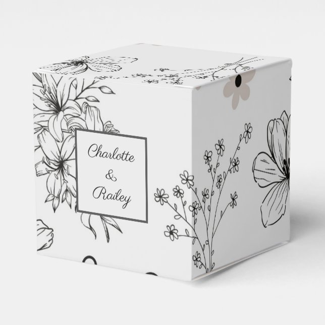 Grey Black Retro Y2K Hippie Flower Pattern Favor Box (Front Side)