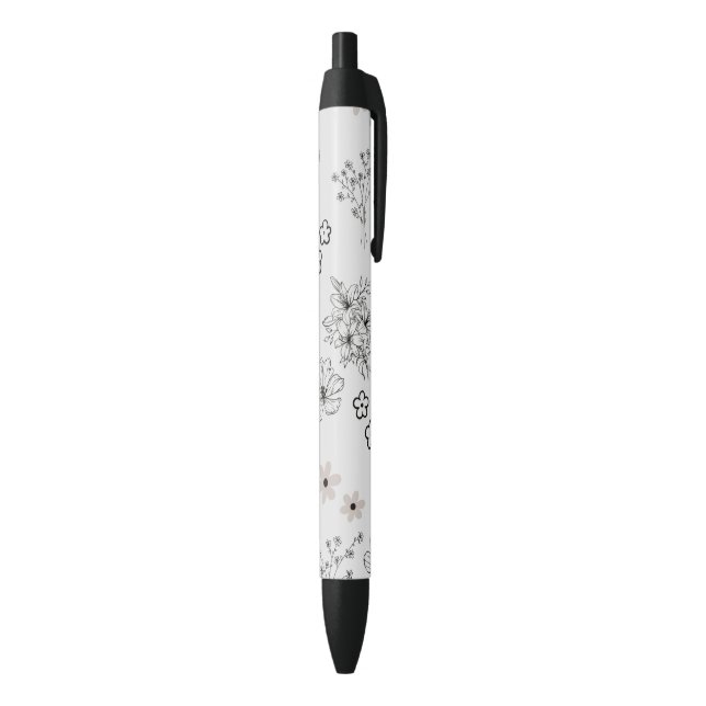 Grey Black Retro Y2K Hippie Flower Pattern Ink Pen (Bottom (Vertical))