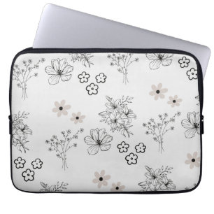 Grey Black Retro Y2K Hippie Flower Pattern Laptop Sleeve