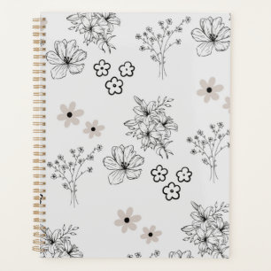 Grey Black Retro Y2K Hippie Flower Pattern Planner