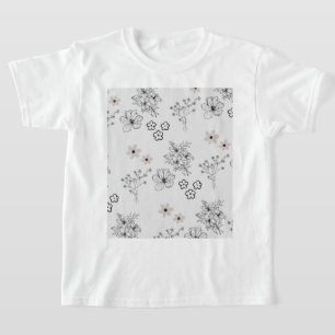 Grey Black Retro Y2K Hippie Flower Pattern T-Shirt