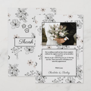 Grey Black Retro Y2K Hippie Flower Pattern Thank You Card
