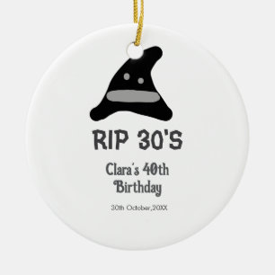 Grey black RIP 30's 40th birthday witch hat hallow Ceramic Ornament