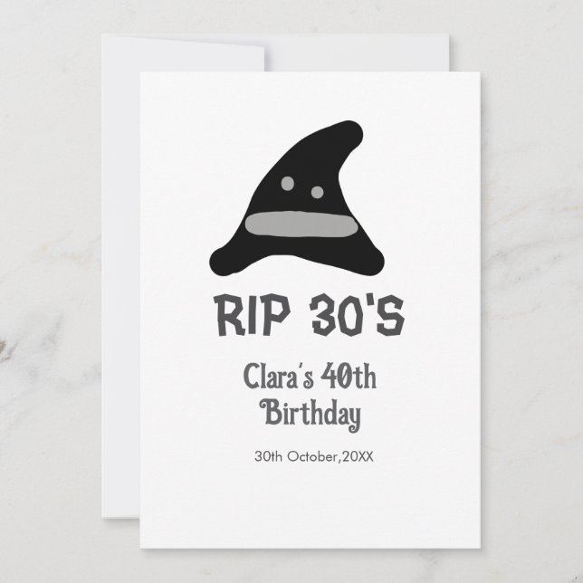 Grey black RIP 30's 40th birthday witch hat hallow Invitation (Front)