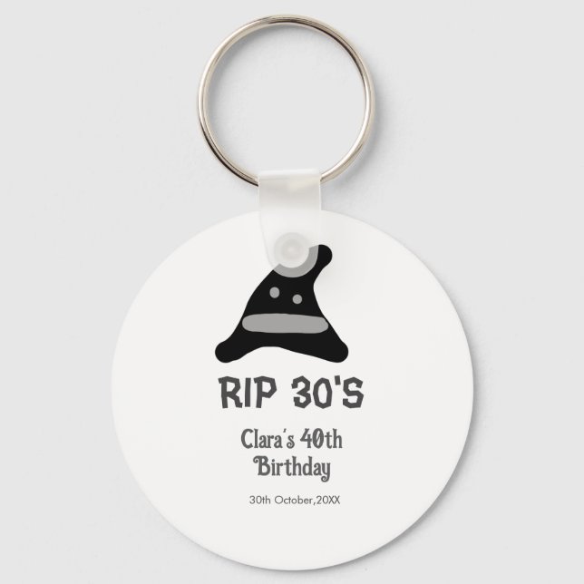 Grey black RIP 30's 40th birthday witch hat hallow Keychain (Front)