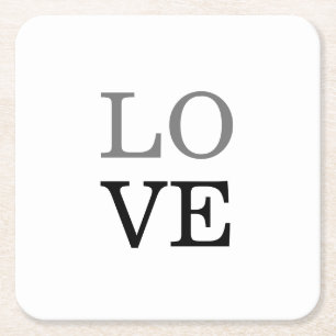 Grey Black Script Love Wedding  Square Paper Coaster