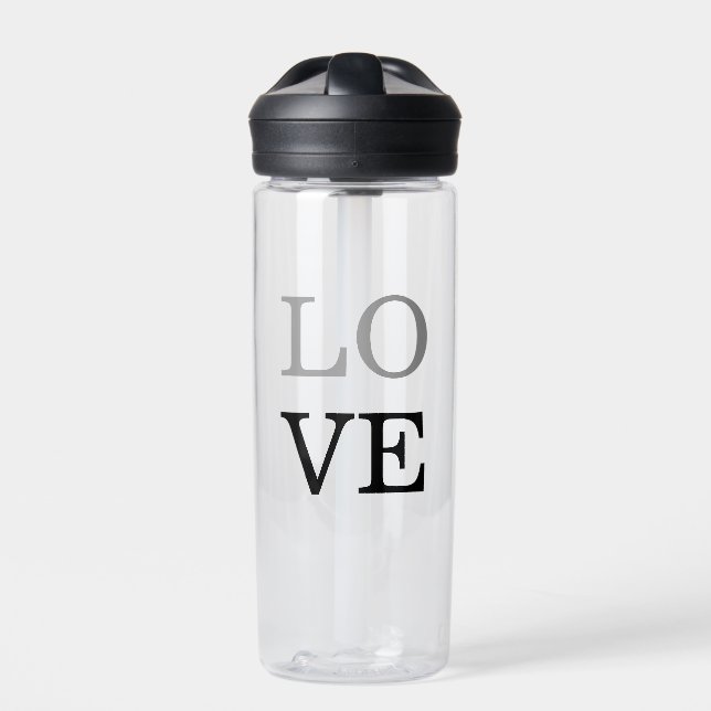 Grey Black Script Love Wedding  Water Bottle (Front)