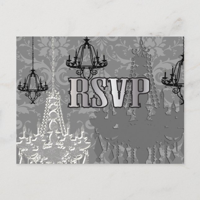 Grey, Black & Silver Chandelier RSVP Postcards (Front)