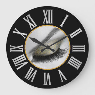Grey Black Silver  Grey Roman Numbers Lash Large Clock