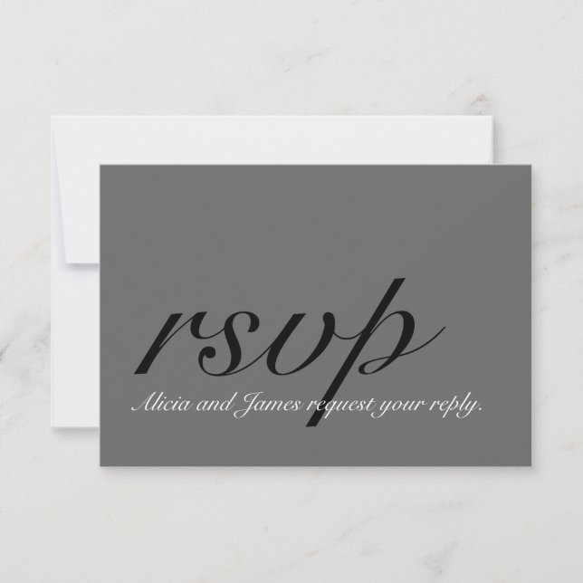 Grey, Black, Simple Wedding RSVP with Initial (Front)