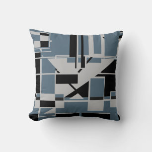 Grey Black Slate Blue Geometric Abstract Labyrinth Throw Pillow