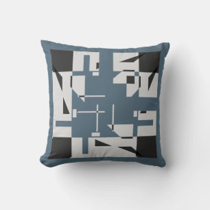 Grey Black Slate Blue Small Shapes Art Labyrinth Throw Pillow