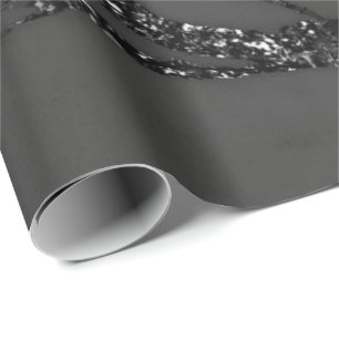Grey Black Spark Graphite Glitter Marble Stone Lux Wrapping Paper