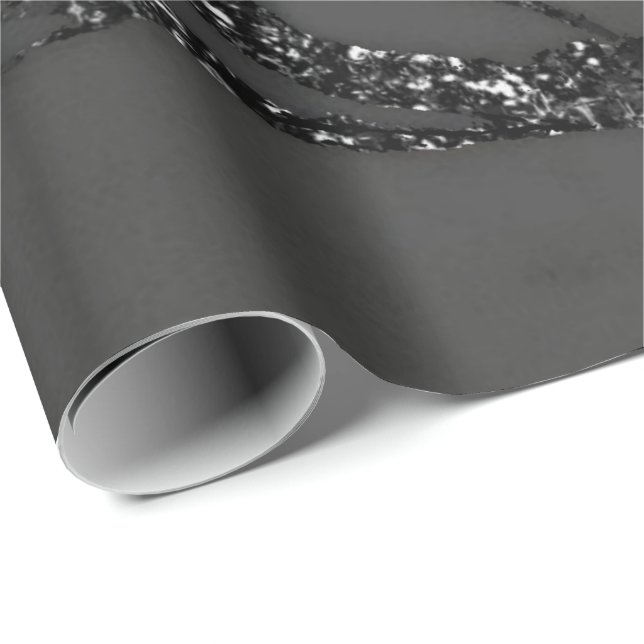 Grey Black Spark Graphite Glitter Marble Stone Lux Wrapping Paper (Roll Corner)