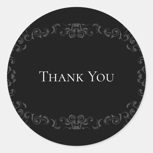 Grey & Black Swirl Gothic Wedding Classic Round Sticker (Front)