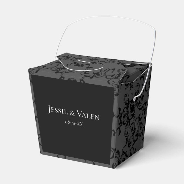 Grey & Black Swirl Gothic Wedding Favor Box (Front Side)