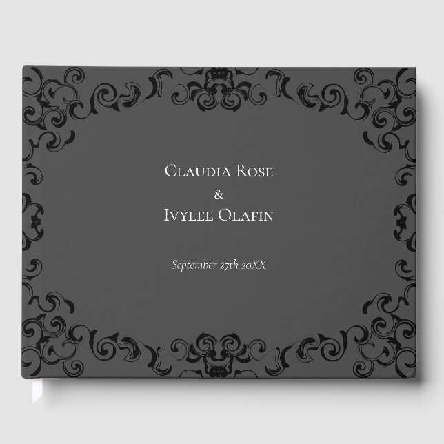 Grey & Black Swirl Gothic Wedding Guest Book (Front)