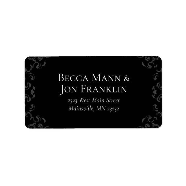 Grey & Black Swirl Gothic Wedding Label (Front)