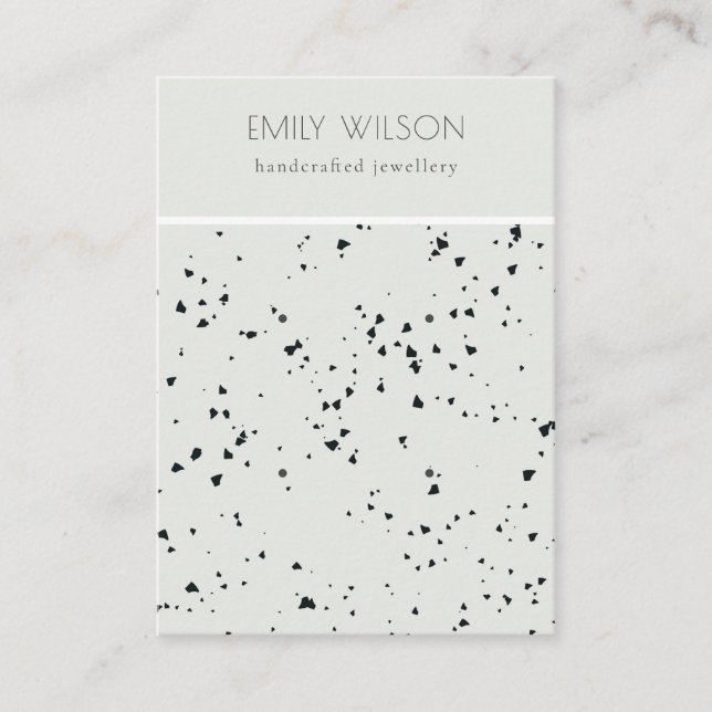 Grey Black Terrazzo Texture 2 Stud Earring Display Business Card (Front)