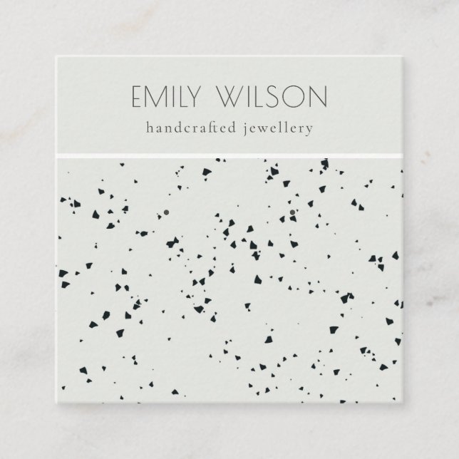 Grey Black Terrazzo Texture Stud Earring Display Square Business Card (Front)