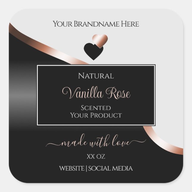 Grey Black Wavy Rose Gold Hearts Product Labels (Front)