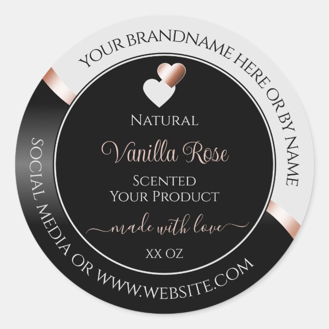 Grey Black Wavy Rose Gold Hearts Product Labels (Front)